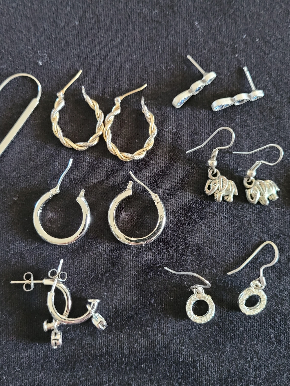 Silver Tone Mixed Hoop and Dangle Earring Lot - Silver